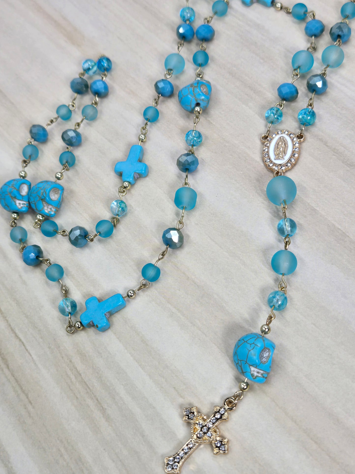 Teal Blue Calavera Rosary