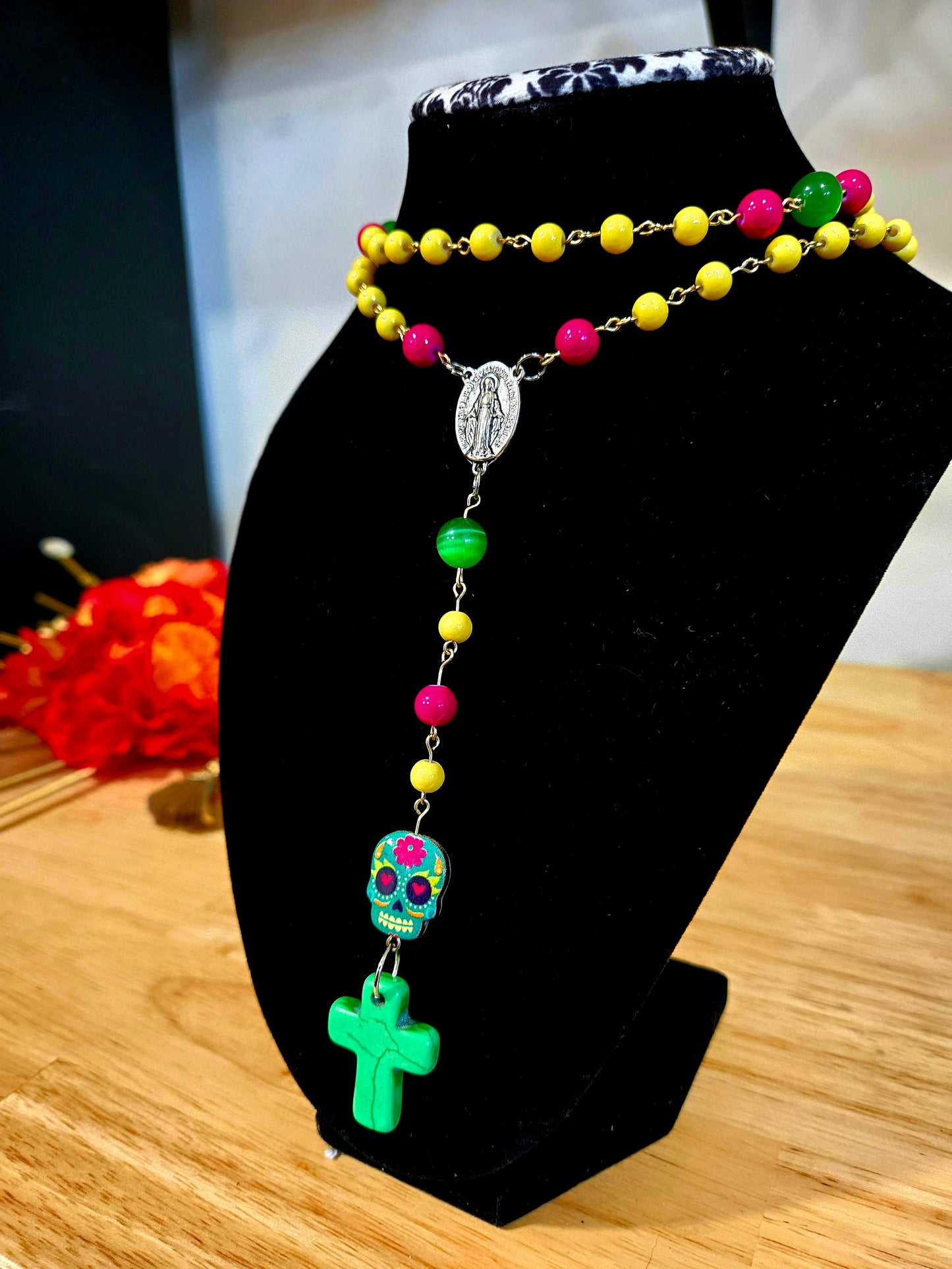 Day of the Dead Inspired Colorful Calavera Rosary