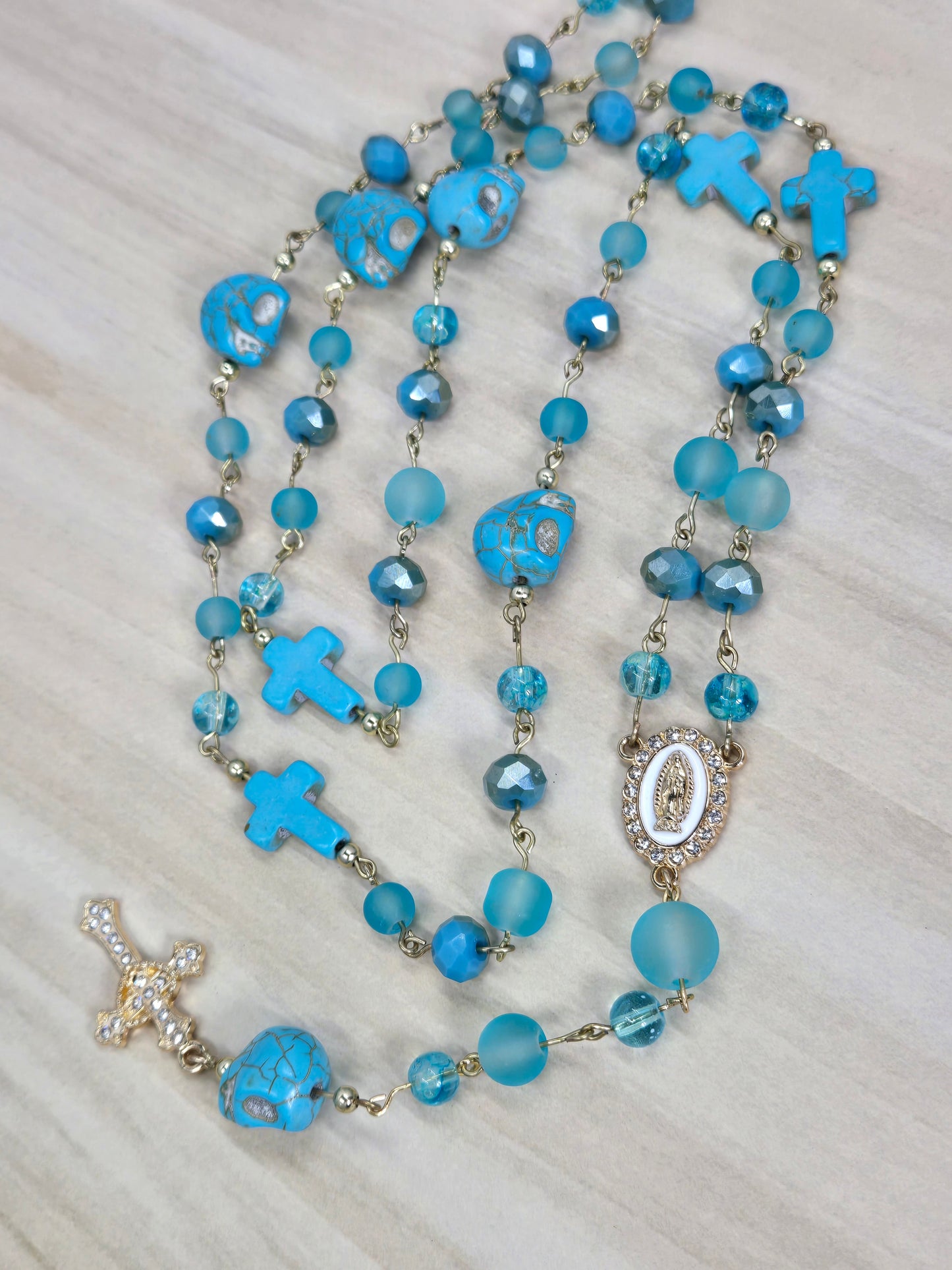 Teal Blue Calavera Rosary