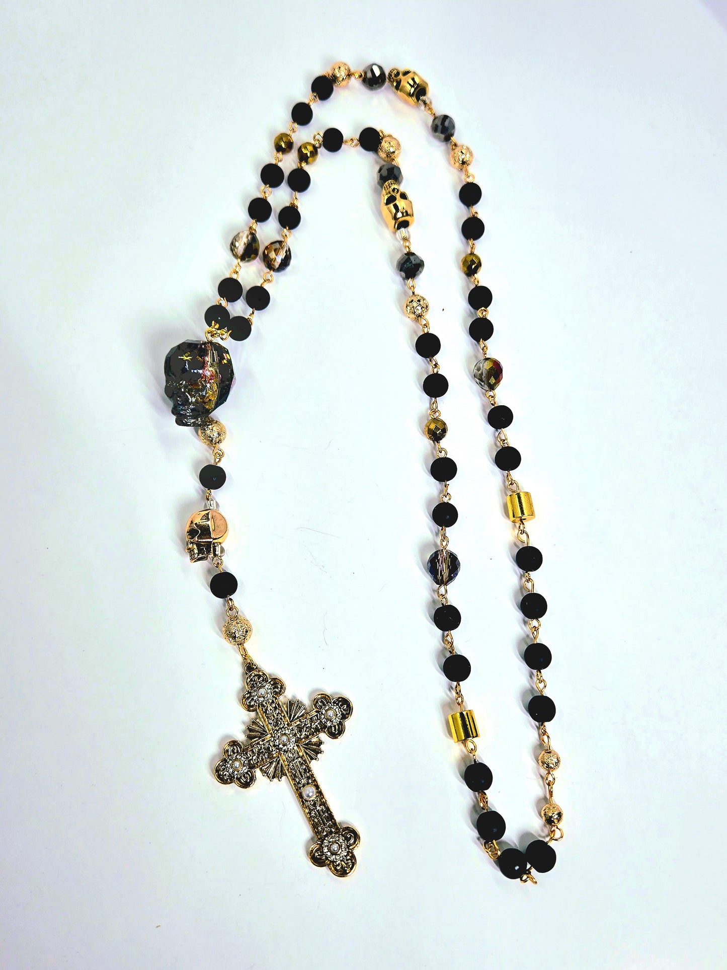 Momento Mori gold and black skull gothic rosary