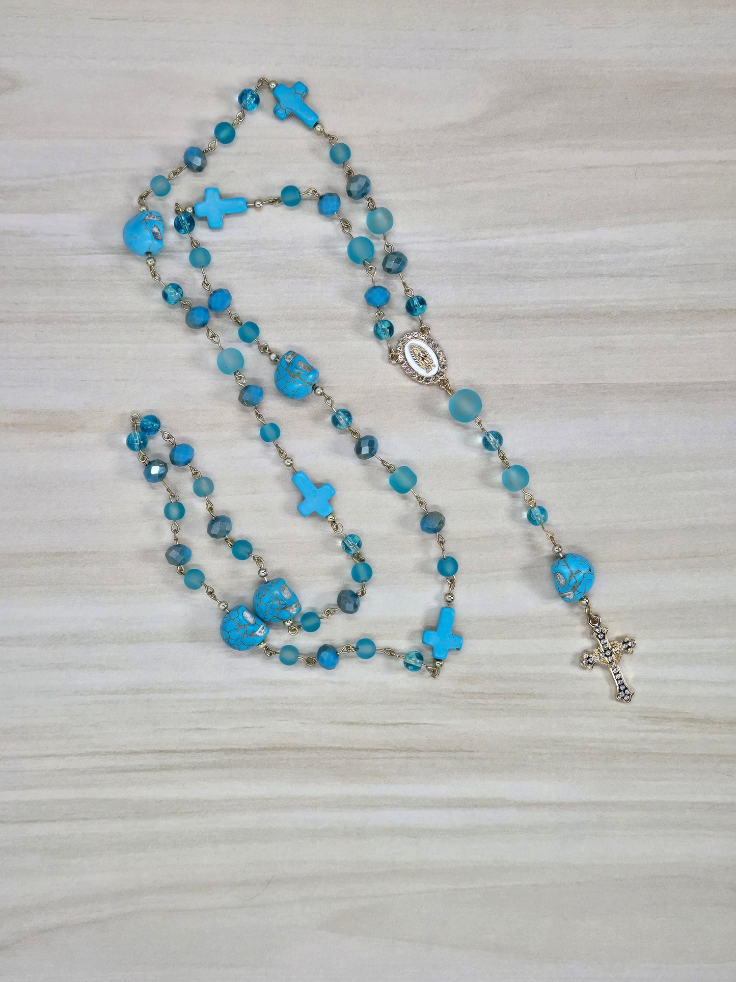 Teal Blue Calavera Rosary