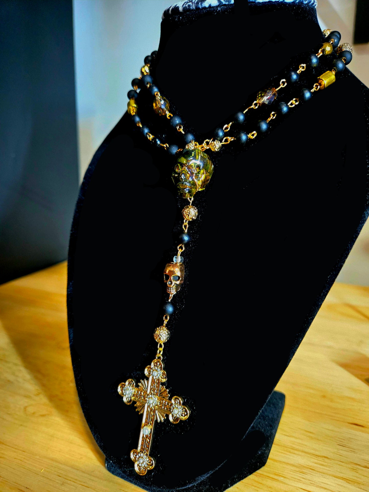 Momento Mori gold and black skull gothic rosary