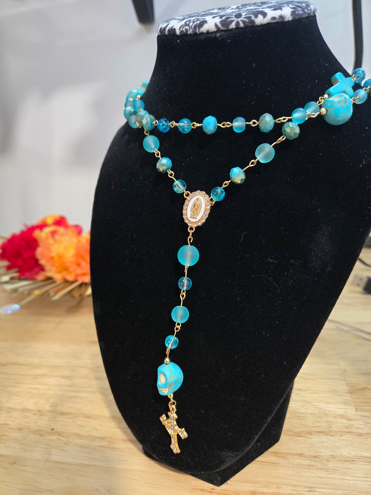 Teal Blue Calavera Rosary