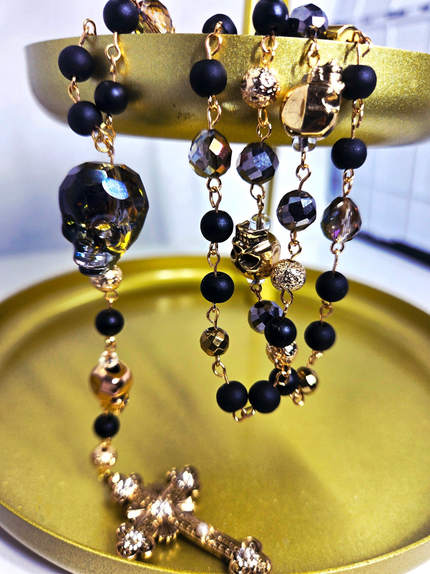 Momento Mori gold and black skull gothic rosary