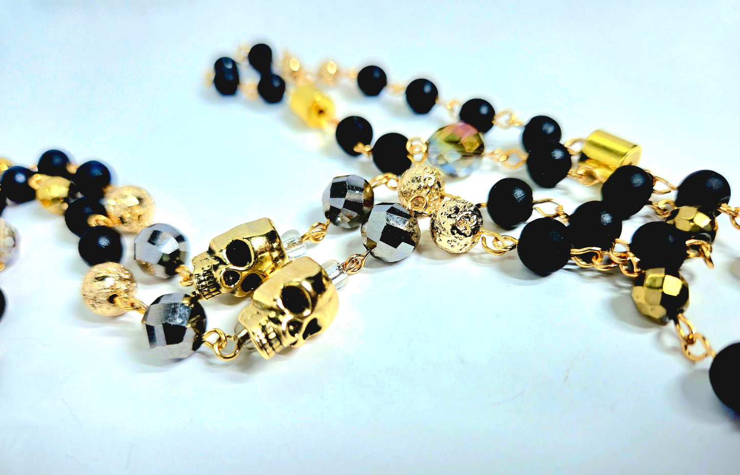Momento Mori gold and black skull gothic rosary