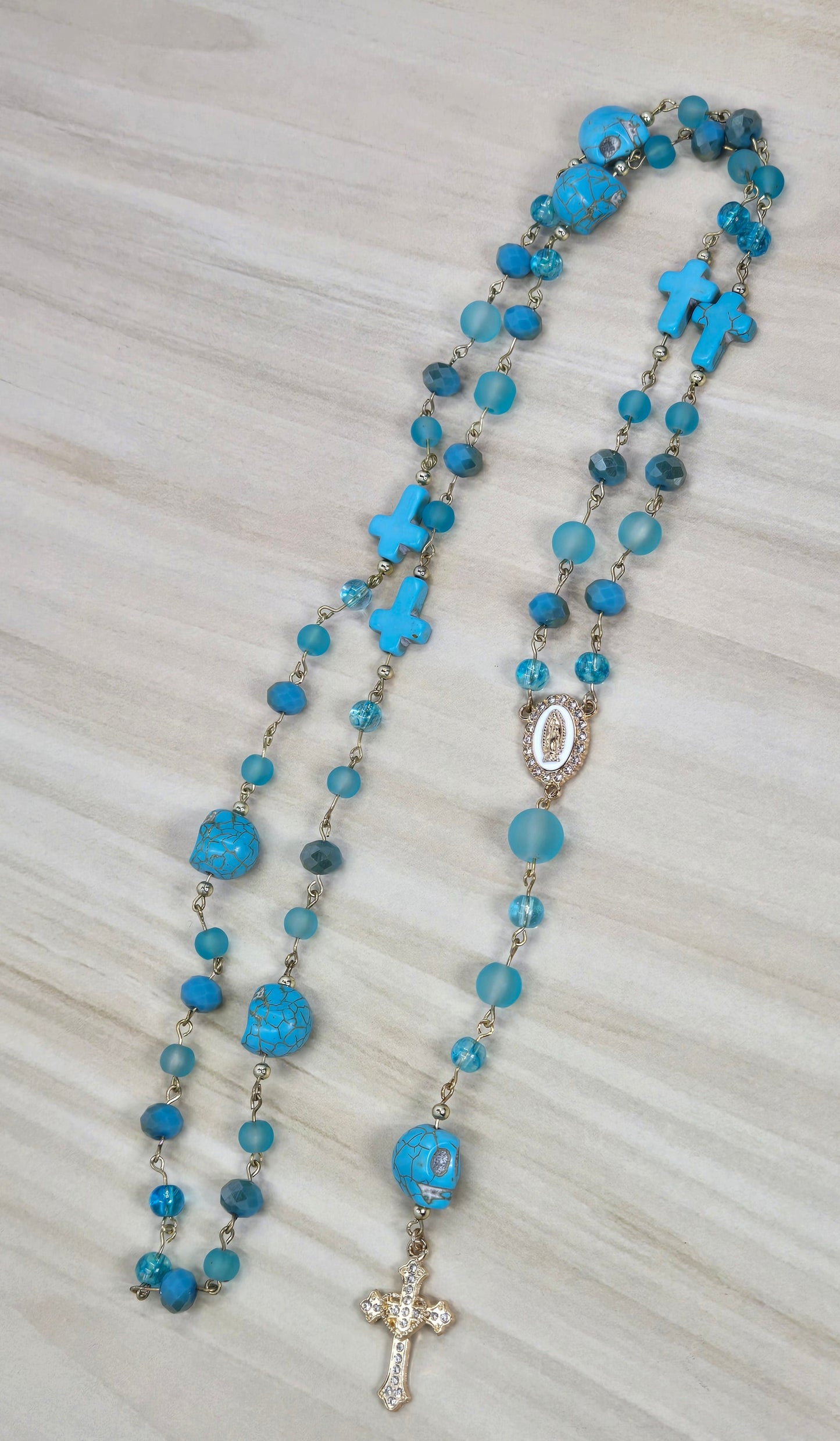 Teal Blue Calavera Rosary