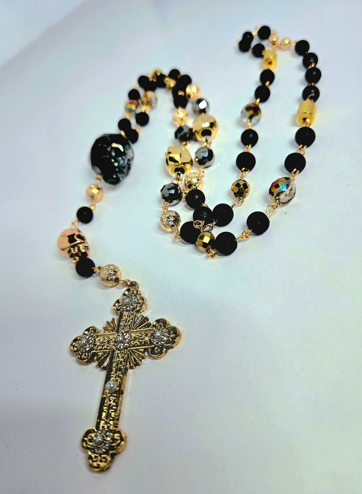 Momento Mori gold and black skull gothic rosary